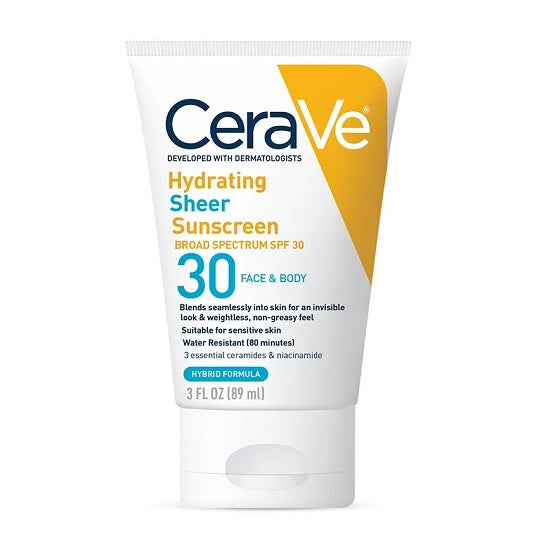 CeraVe Hydrating Sheer Sunscreen Broad Spectrum Spf 30 For Face & Body